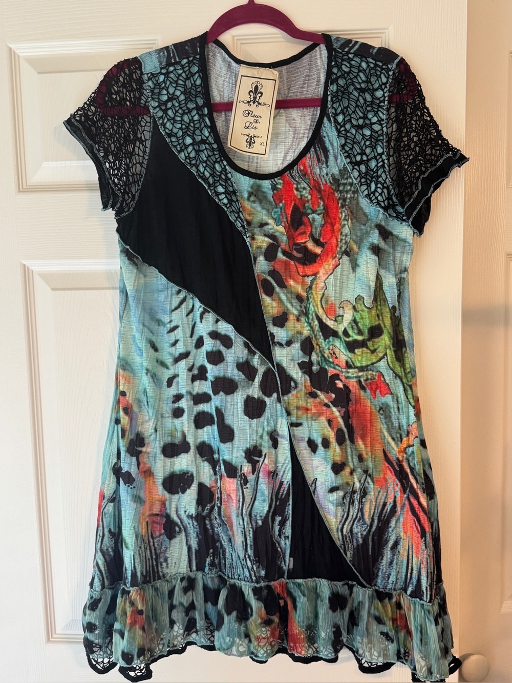 Fleur De Lis Multicolor Short-Sleeve Mixed-Print Tunic Top